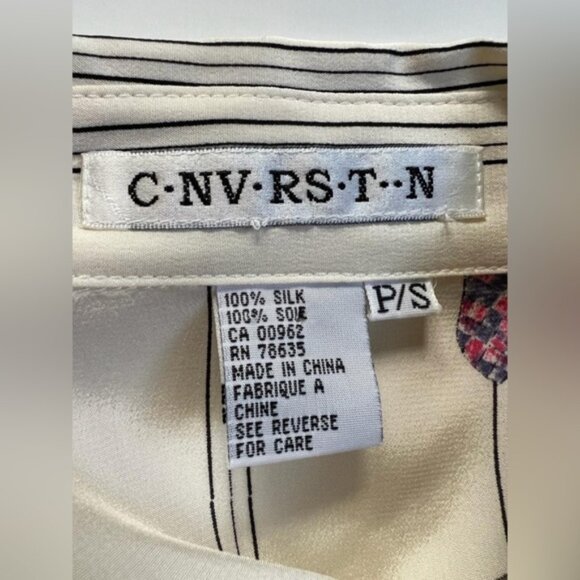 C.NV.RS.T..N 100% Silk Button up Long Sleeve Shirt SizeP/S Neckties Figure Beige - Picture 3 of 6